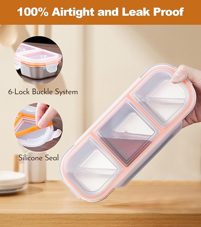 Ugotit Snackle Box Container, 2 Compartments Stainless Steel Food Storage Containers with Airtight Lids, Reusable Lunch Box for Adults, Travel, Meal Prep, Office (24oz, Black)