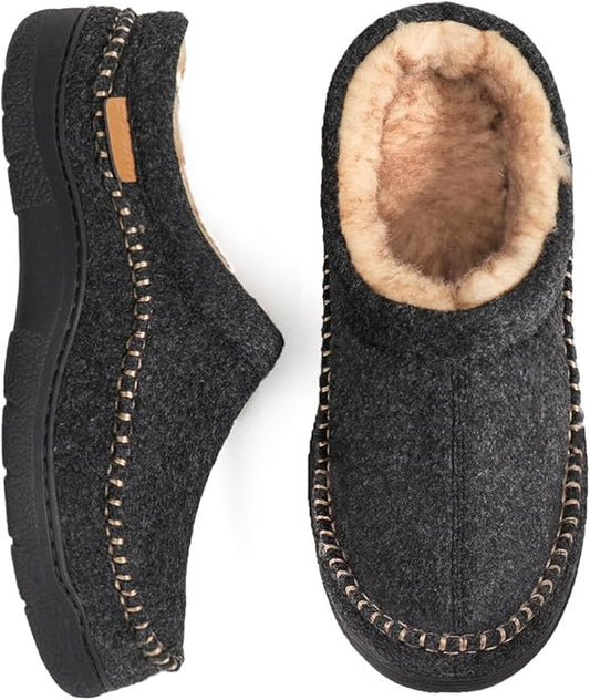 Zigzagger Men's Slip On Moccasin Slippers, Indoor/Outdoor Warm Fuzzy Comfy House Shoes, Fluffy Wide Loafer Slippers