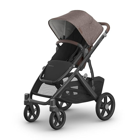 UPPAbaby Vista V3 Stroller - Full-Size Single-to-Double Stroller System - Toddler Seat, Bug Shield, Rain Shield, and Storage Bag Included - Owen (Mocha Mélange/Carbon Frame/Chestnut Leather)