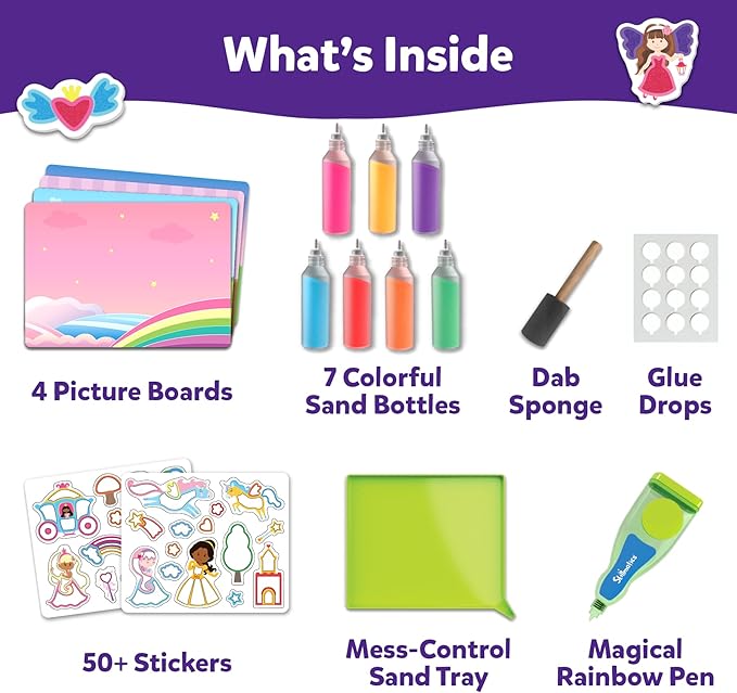 Skillmatics Sand Art Activity - Mess-Controlled DIY Unicorn & Princess Craft Kit with 50+ Colorful Stickers, Creative Arts & Crafts for Kids, Fun Hands-On Activity, Gifts for Ages 4, 5, 6, 7, 8, 9, 10