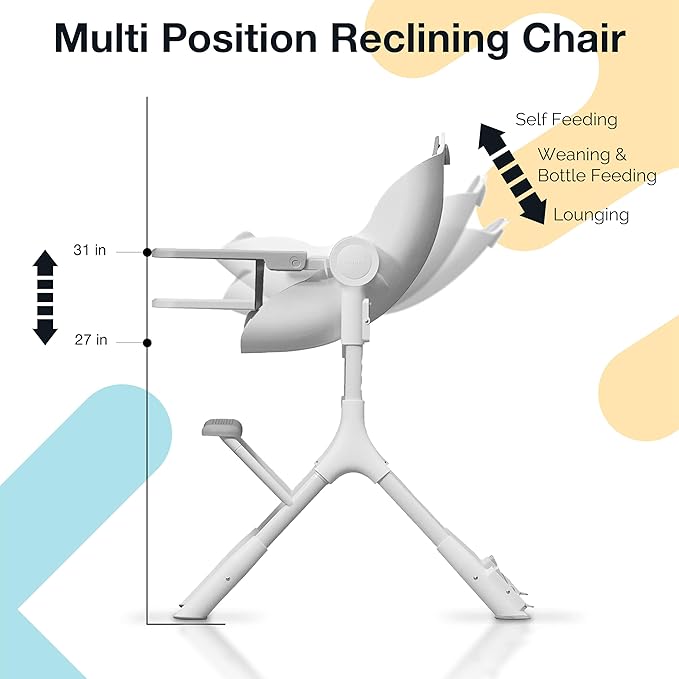 ORIBEL Cocoon Z High Chair & Seat Liner Combo | Convertible High Chair for Newborn to Toddler | Easy Move Gliders | Easy to Clean | Ice Gery
