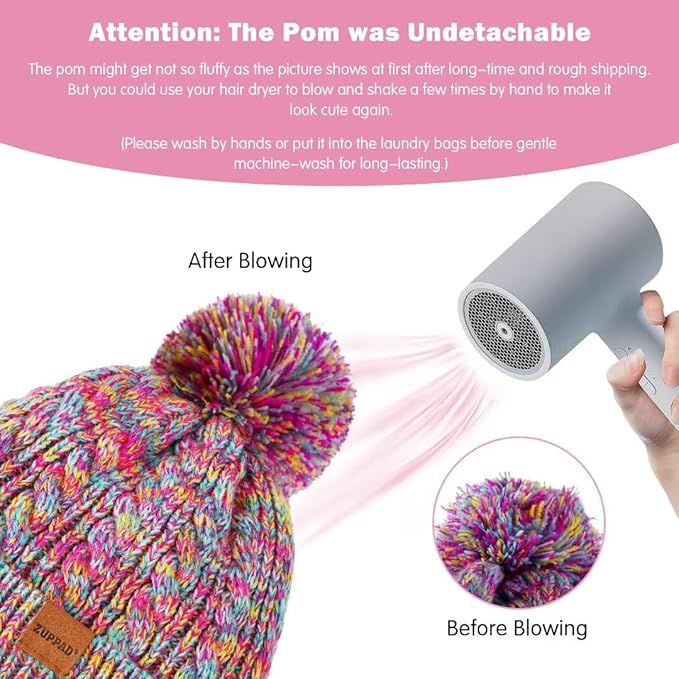 Kids Winter Hat Gloves Scarf Set,Girls Toddler Children Hats Beanie with Pom Knit Neck Warmer Gaiter Mittens Fleece Lined Set