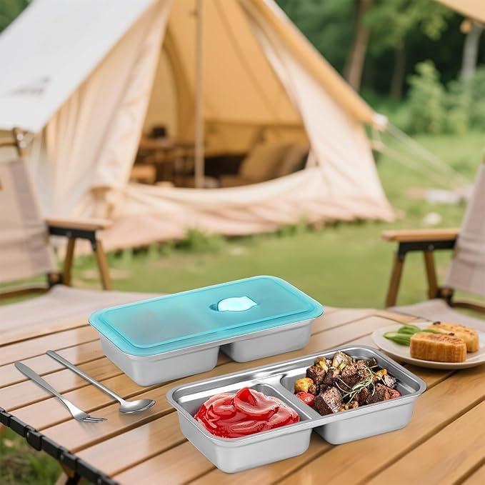 Grab and Go Snack Containers, Reusable Double Compartment Snack Containers-Stainless Steel Condiment Box with Lids for Outdoor Camping Food Storage (2)