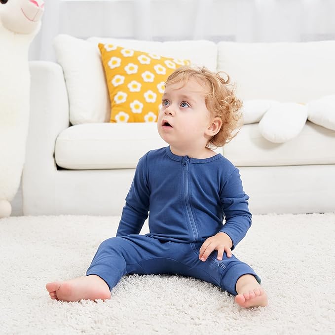 JunNeng 2 Pack Footless Long/Short Sleeve Baby Romper with Zipper Cotton Infant Sleepwear
