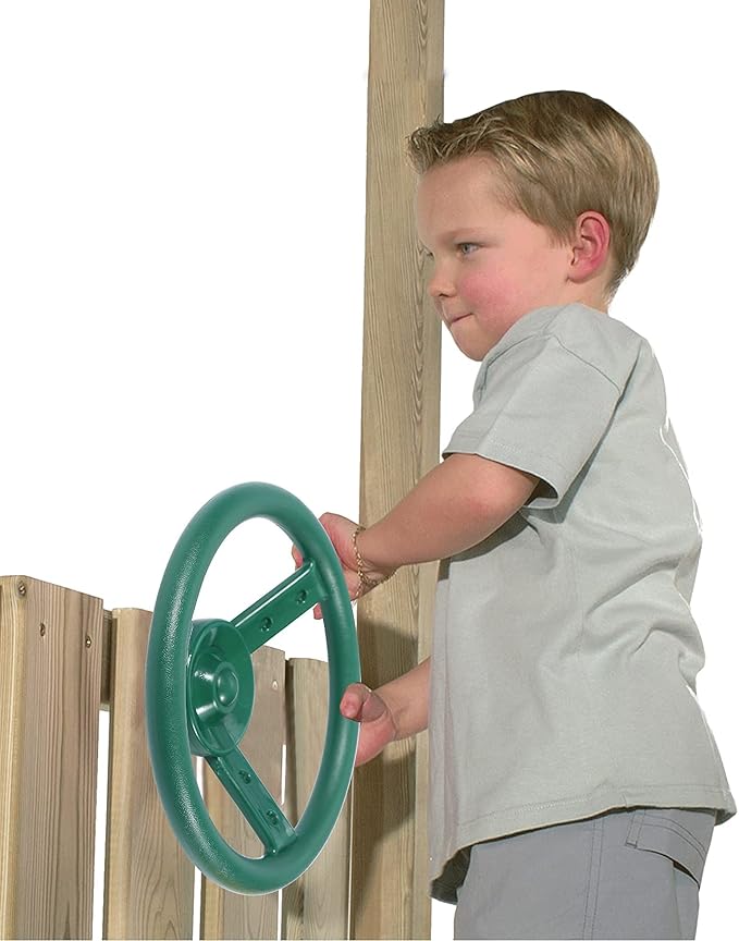 RedSwing Playground Accessories for Kids, Outdoor Swingset Attachments with Pirate Ship Wheel, Toy Telescope, Telephone and Safety Handles (Yellow and Green)