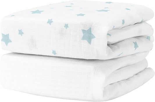 Newton Baby Fitted Dual Layer Crib Sheet (2-Pack) - Ultra Breathable and Soft, Organic Gauze, Fits All Standard Cribs, White Stardust