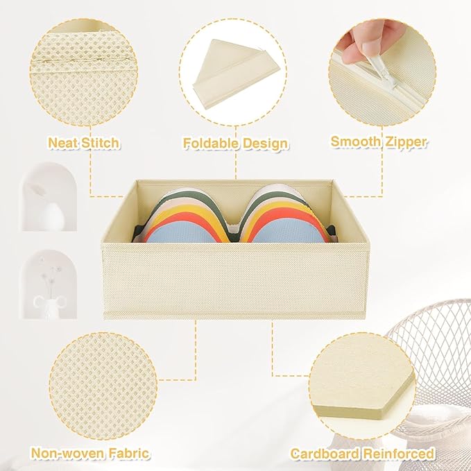 DIMJ Drawer Organizer Clothes 6 Pack - Foldable Baby Organizers and Storage & Dresser Organizer for Bedroom, Closet - Nursery Organization Dresser Dividers for underwear, Sock,Bra, Belt, Tie, Beige