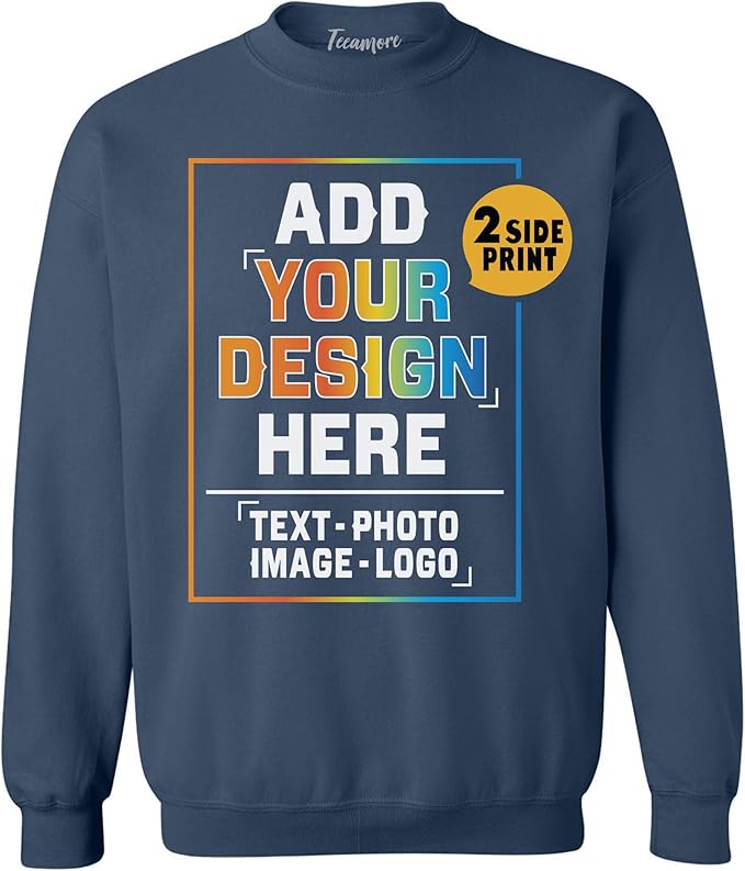 TEEAMORE Custom Front & Back Print T-Shirt Hoodie Sweatshirt Long Sleeve Tank Top with Your Image for Men Women Kids Baby