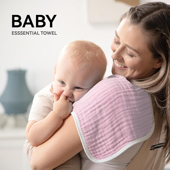 Synrroe Burp Cloths Large, Muslin Burp Cloths for Baby Girls, Pack of 4 Extra Absorbent and Soft Muslin, 6 Layers 20 by 10 Inches 100% Cotton (Pink-Purple 4 Pack)