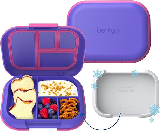 Bentgo Chill Kids Leak-Proof Lunch Box - 4-Compartment Bento Box with Built-In Ice Pack, 3.3 Cup Capacity, PFAS & BPA-Free, Microwave & Dishwasher Safe, Ideal Size for Ages 3 to 7 (Electric Violet)