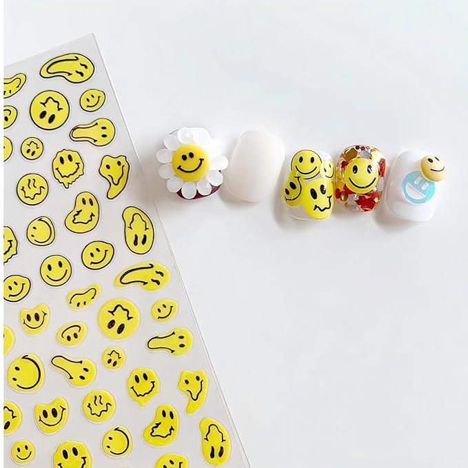 Dedyel Smile Nail Art Stickers 5D Embossed Cute Smile Face Kawaii Self-Adhesive Nail Stickers for Women Girls Kids Nail Art Decoration