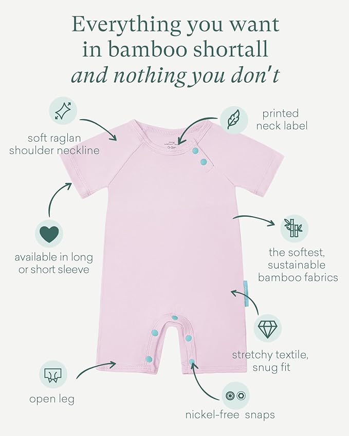 SuperSoft Short Sleeve Baby Romper, Unisex Bamboo Viscose One-piece Summer Pajamas, Boy Girl Footless Jumpsuit Snap Closure