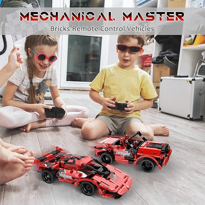 GMAOPHY STEM Toy Building Toys Gifts for Age 5, 6, 7, 8, 9, 10, 11, 12 Years Old Kids Boys Girls, 2 in 1 Remote Control Racing Car Building Blocks, 351 Pcs DIY Engineering Construction Toy