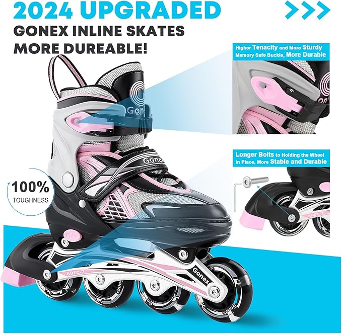 Gonex Inline Skates for Girls Boys Kids, Adjustable Skates Outdoor Blades Inline Roller Skates for Children Teens Women with Light Up Wheels for Indoor Outdoor Backyard Skating