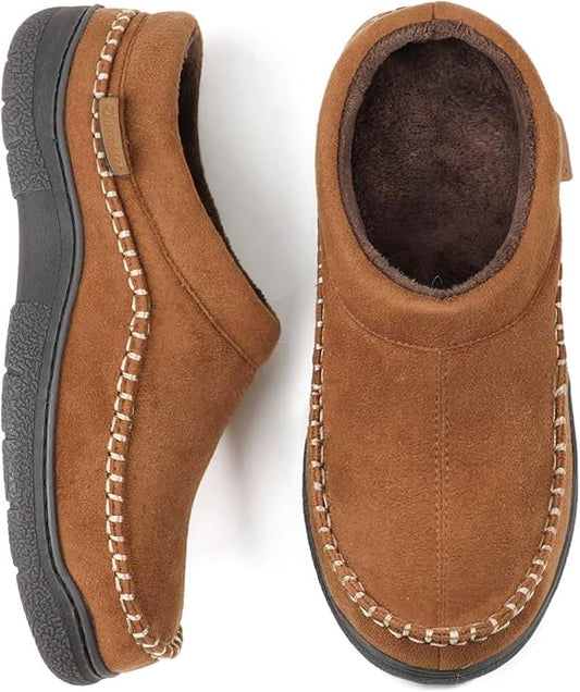 Zigzagger Men's Slip On Moccasin Slippers, Indoor/Outdoor Warm Fuzzy Comfy House Shoes, Fluffy Wide Loafer Slippers