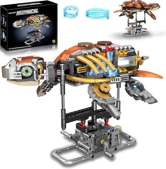 Mechanical Turtle Building Set with Lights, Rotatable Link Components & Display Stand, STEM Building Set for Boys and Girls 8-14, Home Office Decor for Adults, Mechanical Enthusiasts（659PCS）