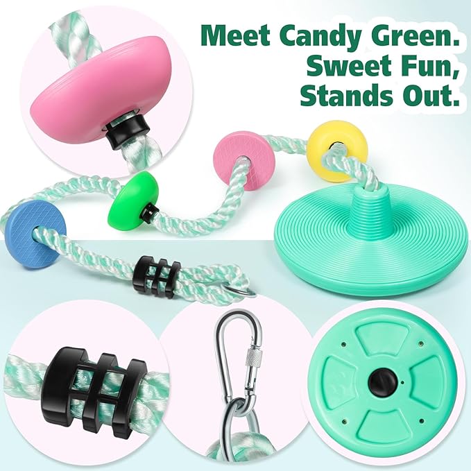 ZNCMRR Tree Swings for Kids Outdoor Rope Swing for Tree Climbing Rope for Kids Disc Swing Indoor Outdoor Swing Set Accessories(Candy Green)