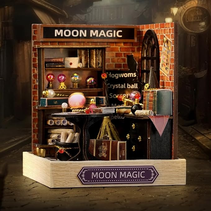 TuKIIE DIY Miniature Dollhouse Kit with Furniture, 1:24 Scale Creative Room Mini Wooden Doll House Plus Dust Proof for Kids Teens Adults(Moon Magic)