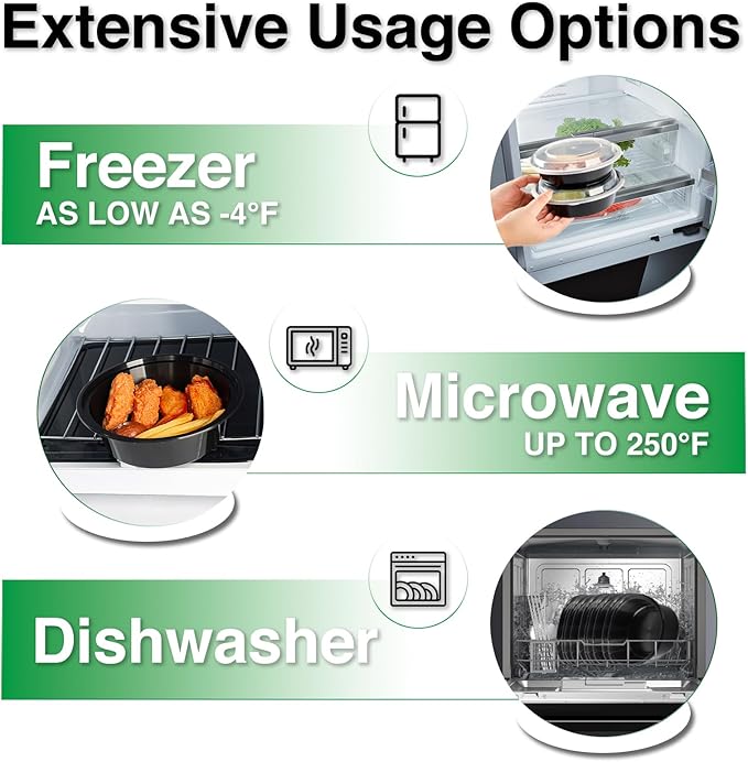 Meal Prep Containers Reusable 10 Pack-23 oz Food Storage Containers with Lids To Go Food Containers Takeout, Microwave Dishwasher Freezer Safe, Stackable, BPA Free, Plastic (Black)