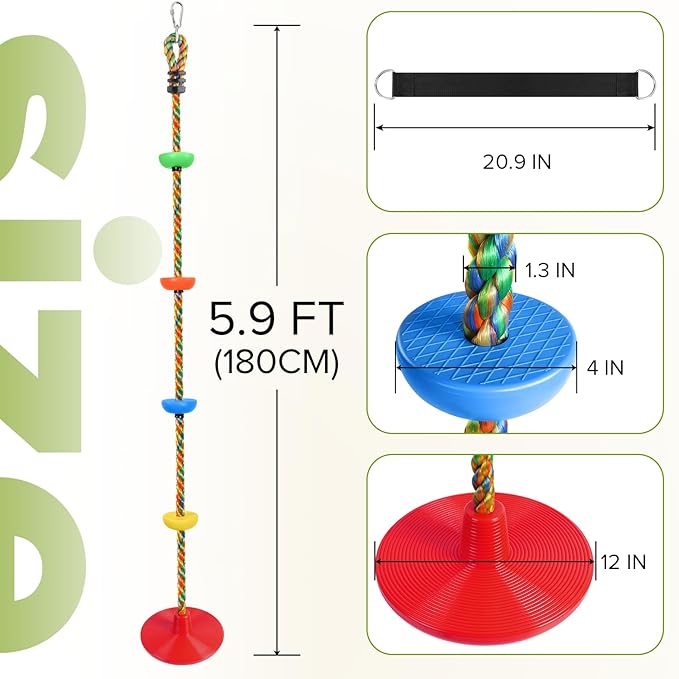 ZNCMRR Rope Swing for Tree Disc Swings Tree Swing for Kids Single Disc Seat and Climbing Rope for Kids Heavy Duty Swing Set for Backyard Playground Accessories Swingset Accessories Outdoor(Red)