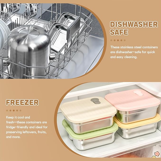 2 Pack Sandwich Containers, 20oz Stainless Steel Sandwich Box with Lids, Reusable Metal Meal Prep Lunch Boxes, BPA-Free, Dishwasher Safe, Food Storage Containers for Snacks & Fruits (White, Pink)