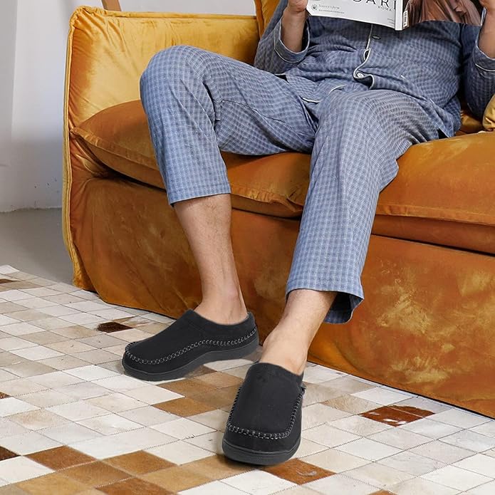 Zigzagger Men's Slip On Moccasin Slippers, Indoor/Outdoor Warm Fuzzy Comfy House Shoes, Fluffy Wide Loafer Slippers