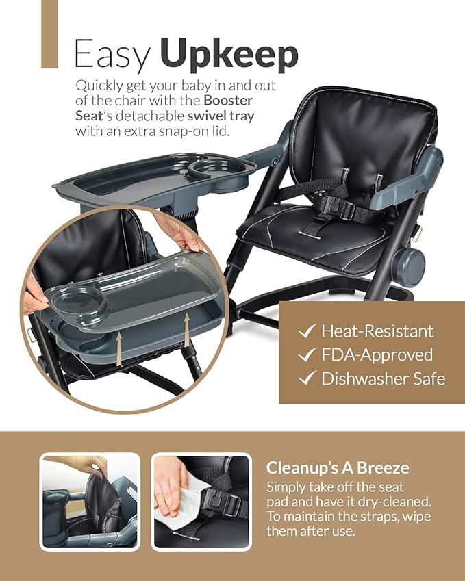 Feed Me 3-in-1 Travel High Chair Booster Seat for Infants and Toddlers - Transitional, Compact & Fits Any Chair, Swivel Tray, Bubble Black