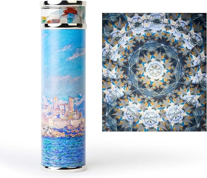 The Sea at Antibes Rotatable Kaleidoscope,5.5" Handmade Full Visual Adult Kaleidoscope,Natural Crystal and Stone Gems Oil-Filled Core Box,Vintage Gift Box,Anniversary Birthday Gift for Man Woman