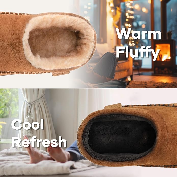 Zigzagger Men's Slip On Moccasin Slippers, Indoor/Outdoor Warm Fuzzy Comfy House Shoes, Fluffy Wide Loafer Slippers