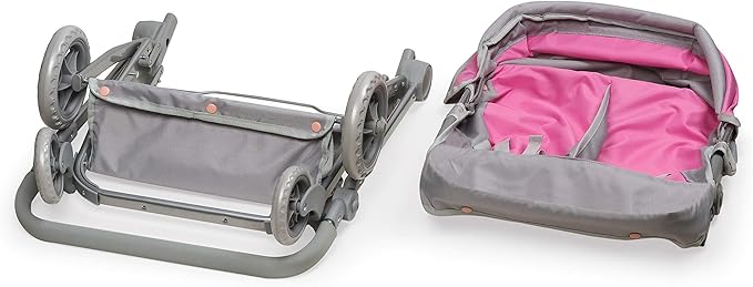 Badger Basket Voyage Twin Carriage Doll Stroller for 18 to 20-Inch Dolls with Rotating Pram Handle and Storage Features – Perfect for Little Mommies on The Go!