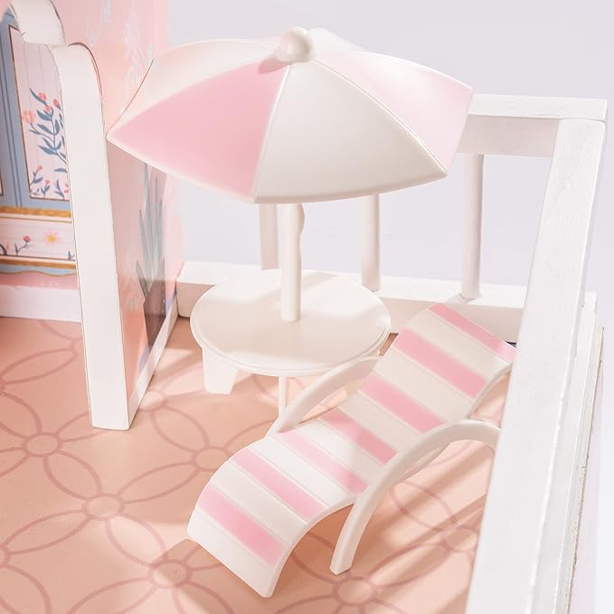 ROBOTIME Doll House Wooden Dollhouse for Kids 3 4 5 6 Years Old, Doll House w/28PCS Furniture Plastic, for 3.3”Dolls, Birthday Presents for Toddler 3+