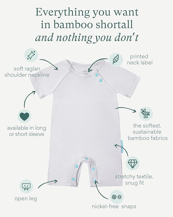 SuperSoft Short Sleeve Baby Romper, Unisex Bamboo Viscose One-piece Summer Pajamas, Boy Girl Footless Jumpsuit Snap Closure