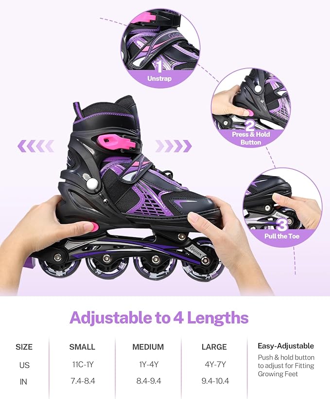Gonex Inline Skates for Girls Boys Kids, Adjustable Skates Outdoor Blades Inline Roller Skates for Children Teens Women with Light Up Wheels for Indoor Outdoor Backyard Skating