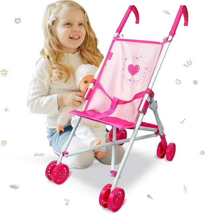 Anivia Baby Doll Collection Doll Stroller Heart Design Gifts for Toddlers and Girls Foldable Doll Stroller