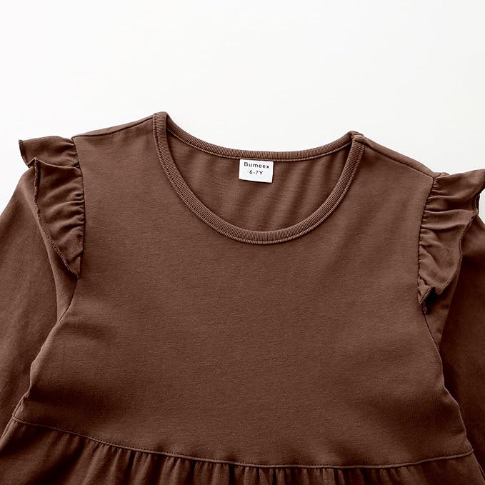 Bumeex Girl's Dresses Cotton Ruffle Sleeve Tiered Swing A-Line Cute Midi Casual Sundress