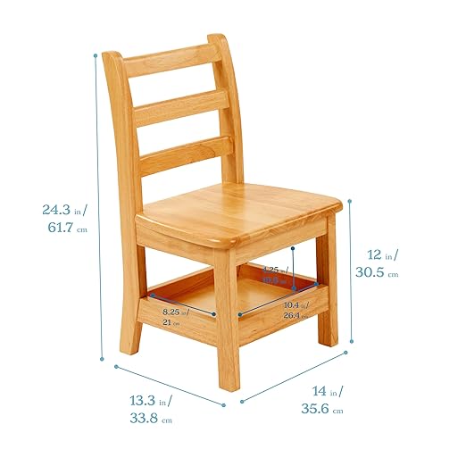ECR4Kids Three-Rung Ladderback Chair with Storage, 12in Seat Height, Classroom Seating, Honey, 2-Pack