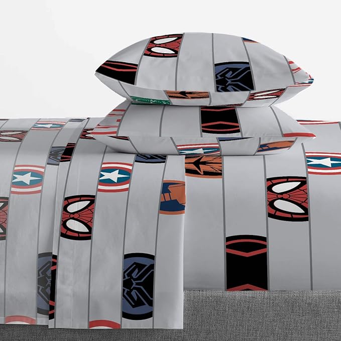 Jay Franco Marvel Avengers Emblems 7 Piece Full Bed Set - Includes Comforter & Sheet Set Bedding - Super Soft Fade Resistant Microfiber (Official Marvel Product)