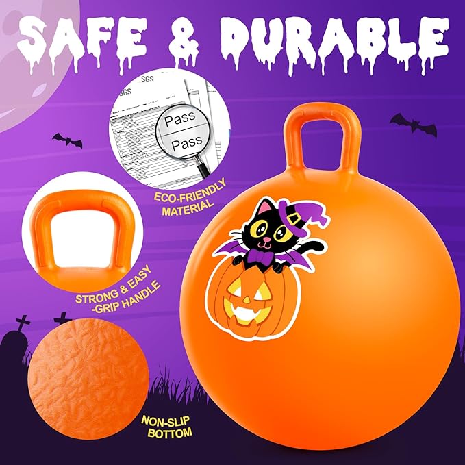 PlayZap Hopper Balls for Kids 3-8, Halloween Toys Orange 18 Inches Bouncy Ball with Handle, Pumpkin Inflatable Bouncing Jumping, Hippity Hop Toys Girls Boys Gifts