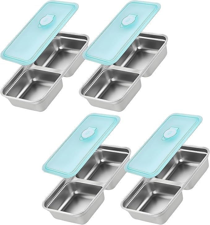 Grab and Go Snack Containers, Reusable Double Compartment Snack Containers-Stainless Steel Condiment Box with Lids for Outdoor Camping Food Storage (4)