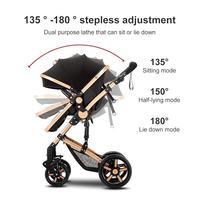 2 in 1 Baby Stroller, Convertible Pram, Reversible Standard Baby Stroller, Portable Baby Buggy, Infant Carriage, Foldable High Landscape Pushchair for Toddler Newborn (2US588-BG)