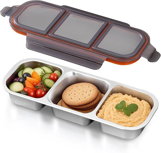 Ugotit Stainless Steel Snack Containers, Reusable Snack Containers with Lids, 3 Compartments Leakproof Snackle Box Organizer, Divided Food Storage Containers for Meal Prep, Travel (20oz, Black)