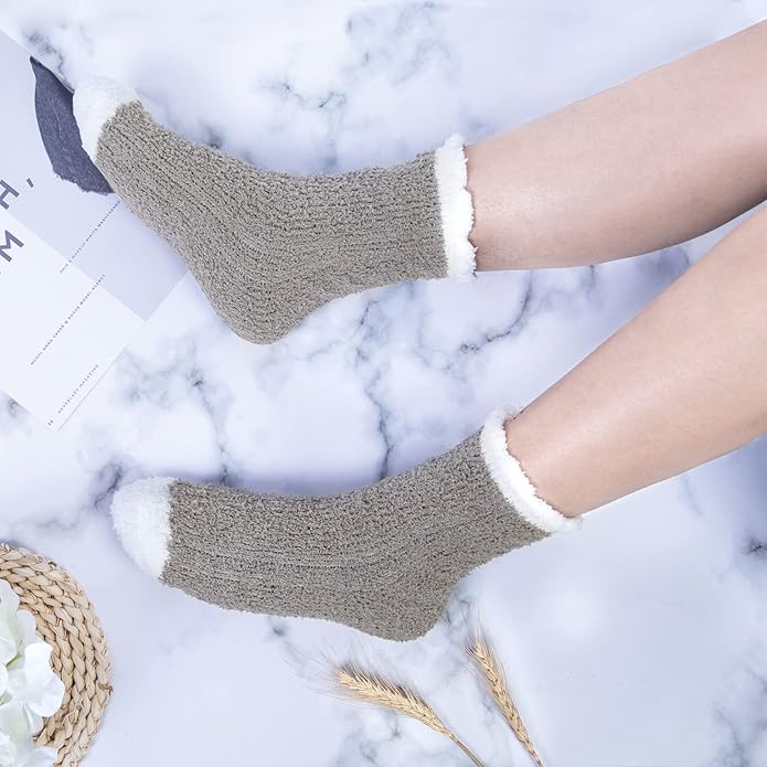 Loritta 5 Pairs Womens Fuzzy Socks Winter Warm Cozy Fluffy Super Soft Slipper Socks