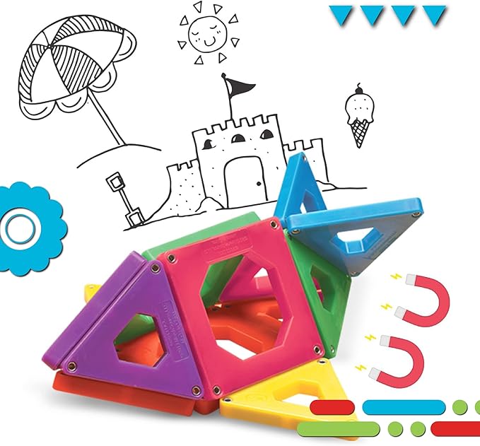 Discovery Kids 24 pcs 3D Magnetic Tile Building Blocks Construction Set in 6 Colors for Ages 4+