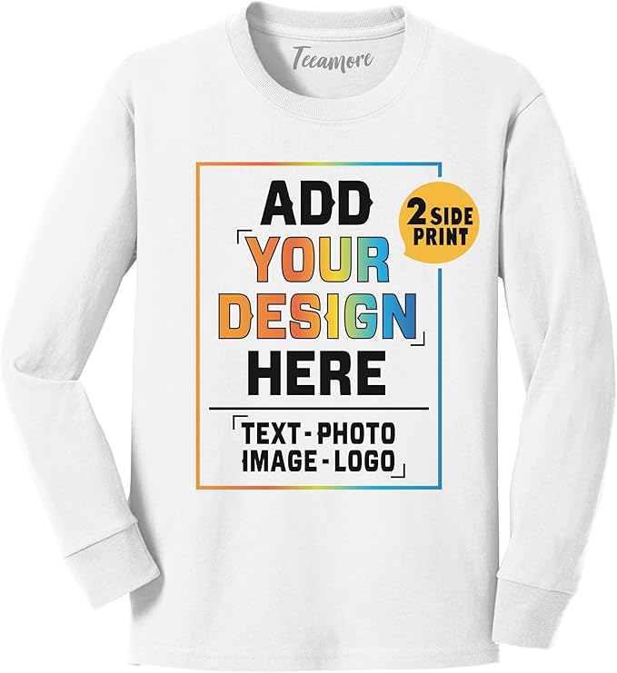 TEEAMORE Custom Front & Back Print T-Shirt Hoodie Sweatshirt Long Sleeve Tank Top with Your Image for Men Women Kids Baby