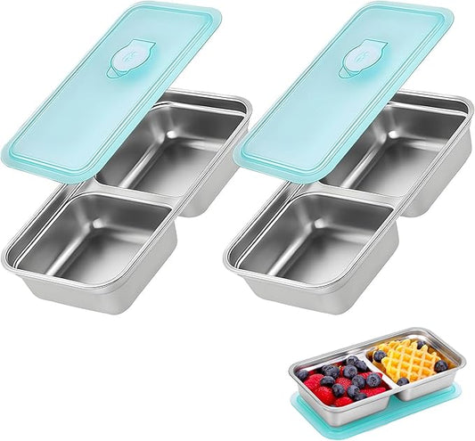 Grab and Go Snack Containers, Reusable Double Compartment Snack Containers-Stainless Steel Condiment Box with Lids for Outdoor Camping Food Storage (2)