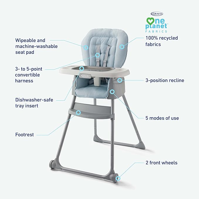 Graco Made2Grow 5-in-1 Convertible Highchair, Adjustable Baby to Toddler Seat, Hudson