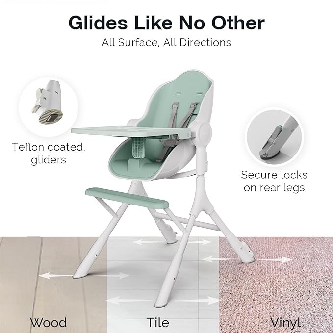 ORIBEL Cocoon Z High Chair & Baby Lounger | Perfect High Chair for Toddlers/Newborns | Glides Easily on All Surfaces | Secure Locks | Convertible Chair for Napping & Feeding (Avocado Green)