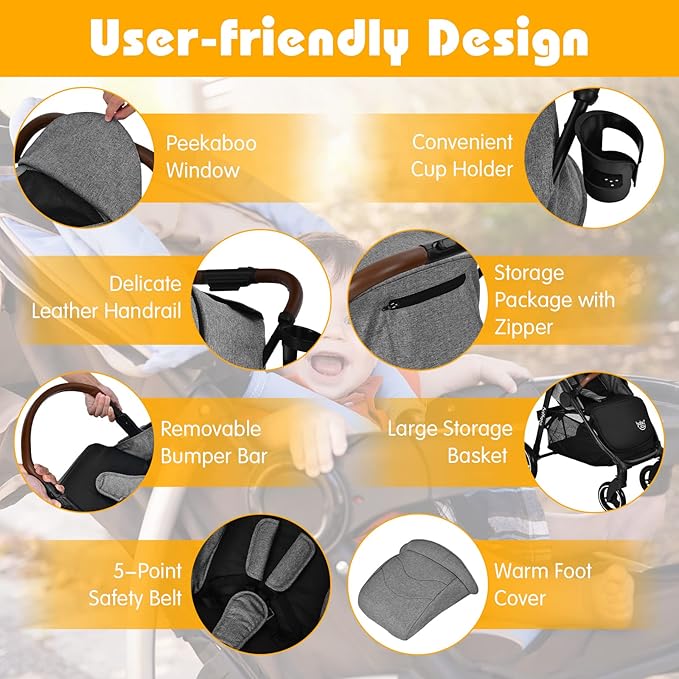 BABY JOY Baby Stroller, High Landscape Infant Carriage Newborn Pushchair with Foot Cover, Cup Holder, 5-Point Harness, Adjustable Backrest & Canopy, Suspension Wheels, Easy One-Hand Fold (Gray)