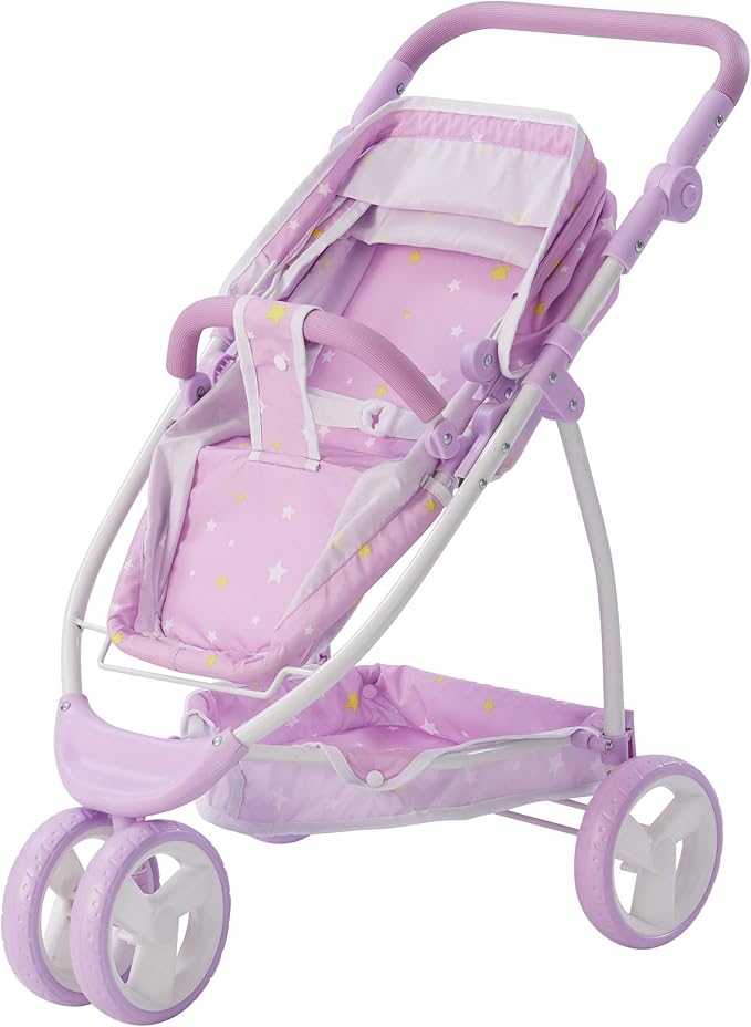 Olivia's Little World - Play Baby Doll Bassinet Stroller for Toddler, Baby Doll Pram Stroller Buggy for 3+ Year Old Girls, Twinkle Stars Princess 2-in-1 Baby Doll Stroller for Kids - Purple