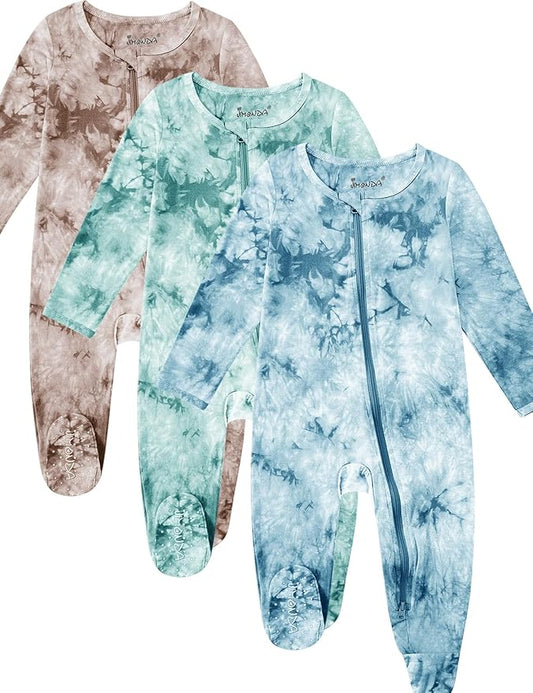 Jimonda Baby Girls Boys Footed Pajamas,Rayon From Bamboo,2 Way Zipper Long Sleeve Soft Sleeper Pjs,Infant Tie-dye Romper